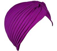 Lizzy | Ladies Turban Head Wrap | Satin, Purple, One Size | Pre-Tied Knot, Soft Comfortable Fit, Fashionable Pleated Design | Elegant Indian Style