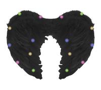 Lizzy LED Light Up Feather Angel Wings | Girls & Adult Fancy Dress Costume Accessory | Red, White & Black Light-Up Wings for Halloween, Christmas, Carnival, Cosplay (LED Black Feather Wings x 1)