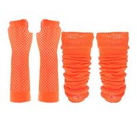 Lizzy® Leg Warmers Fishnet Gloves Set | 80s Neon Fancy Dress Hen Party Tutu Accessory UK | One Size (Orange)