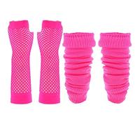 Lizzy® Leg Warmers Fishnet Gloves Set | 80s Neon Fancy Dress Hen Party Tutu Accessory UK | One Size (Pink)