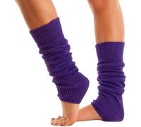 Lizzy | Leg Warmers | Length 40cm, Purple, Neon Stripe | 80s Fancy Dress, Stretch Fit, Acrylic | Dance, Costume, Hen Party Accessory for Women and Girls