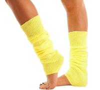 Lizzy | Leg Warmers | Neon Rainbow Stripe, One Size, Yellow | 40cm Length, 80s Fancy Dress, Stretchy Fit | Dance, Hen Parties, Costume Accessory