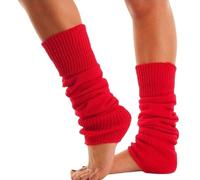 Lizzy | Leg Warmers | One Size, Red, 40cm Length | Neon 80s Fancy Dress Accessory, Soft Stretch Fabric, Ribbed Design | For Dance, Hen Parties, Rave, Costume Styling