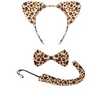 Lizzy Leopard Animal Ears Headband Set | Hair Band Headwear for Kids & Adults | World Book Day, Role Play, Cosplay, Fancy Dress, Halloween (Ears Headband + Tail + Bow)