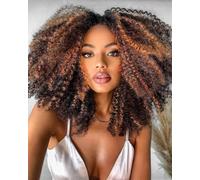 Lizzy Long Lace Front Curly Wig for Black Women - 13x4x1 HD Glueless Synthetic Kinky Afro With Baby Hair, Pre Plucked, 17 Inch (Black with Brown)