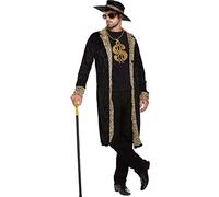 Lizzy | Mens Costume Set | One Size, Black, Gold Accessories | Includes Jacket, Cowboy Hat, Stick, Necklace, Bracelet | 70s 80s Retro Fancy Dress Party Outfit