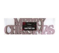 Lizzy Merry Christmas Glitter Sign | Glittered & Free Standing Xmas Décor Ornaments | Supplies for Christmas, office, Home Décor Party Favours (Rose Gold, 2)