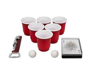 Lizzy Mini Beer Pong Game Set | 2 Mini Balls, 12 Mini Red Cups, 1 Bottle Opner, 1 pack Card | Drinking Game for Stag & Hen Parties, Christmas and Holidays