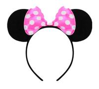 Lizzy Mouse Ear Headband for Unisex Birthday Halloween Parties Hen/Stag Night Party Fancy Dress Mouse Costume Accessories (Pink & White Bow With Black Ear Mouse)