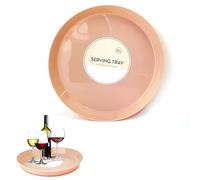 Lizzy Natural Round Serving Tray Regular 36cm | Dinner or Drinks Serving Trays Easy Grip for Food Prep, Tea, Breakfast in Bed for Kitchen Party Restaurants Waiters, Hotel Coffee (Blush Pink)