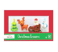 Lizzy | Novelty Eraser Set | 4 Pack, Multicoloured, Rubber, 4cm x 3cm | Festive Character Shapes, Suitable for School, Craft, Party Bags | Fun Stocking Filler, Xmas