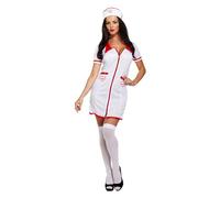 Lizzy Nurse Fancy Dress Costume with Handcuffs Naughty Hen Party Ladies Uniform Outfit Nurse (Costume Only)