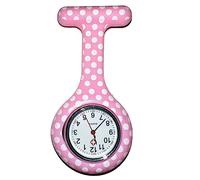 Lizzy Nurse Fob Watch | Polka Dot Pattern Silicone Brooch Pin/Clip | Nurse Doctor Pocket Watches (Polka Dot Baby Pink)
