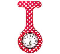 Lizzy Nurse Fob Watch | Polka Dot Pattern Silicone Brooch Pin/Clip | Nurse Doctor Pocket Watches (Polka Dot Red)