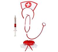 Lizzy | Nurse Kit 4pc Set | Headband, Toy Stethoscope, Syringe Pen, Garter | Fancy Dress, Role Play, Themed Party Accessory for Doctor or Nurse Costume
