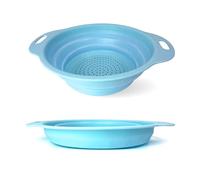 Lizzy Pastel Collapsible Colander | Drain Basket Silicone Strainer Collapsing Food Sieve Foldable Draining Bowl for Pasta Vegetable Fruit Washer Folding Kitchen (Light Blue)