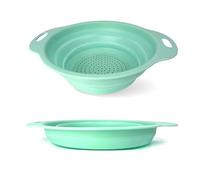 Lizzy Pastel Collapsible Colander | Drain Basket Silicone Strainer Collapsing Food Sieve Foldable Draining Bowl for Pasta Vegetable Fruit Washer Folding Kitchen (Mint)