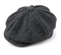 Lizzy Peaked Flat Cap 1920s Gatsby Newsboy Hat Black Herringbone Wool 8 Panel Classic Ivy Cap Vintage Style Unisex Comfortable Breathable Driver Cabbie Hat for Casual Formal Wear