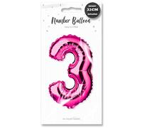 Lizzy Pink Foil Number Balloon | 32cm Height | 0-9 Balloons Number for Girls Ladies Women Mum Grand Mum Birthday Party | Complete with a Plastic Blow Tube (Character: 3)