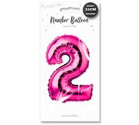 Lizzy Pink Foil Number Balloon | 32cm Height | 0-9 Balloons Number for Girls Ladies Women Mum Grand Mum Birthday Party | Complete with a Plastic Blow Tube (Character: 2)