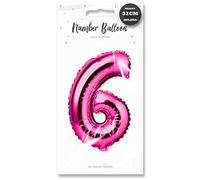Lizzy Pink Foil Number Balloon | 32cm Height | 0-9 Balloons Number for Girls Ladies Women Mum Grand Mum Birthday Party | Complete with a Plastic Blow Tube (Character: 6)