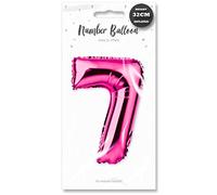 Lizzy Pink Foil Number Balloon | 32cm Height | 0-9 Balloons Number for Girls Ladies Women Mum Grand Mum Birthday Party | Complete with a Plastic Blow Tube (Character: 7)
