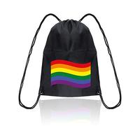 Lizzy Pride Rainbow Drawstring Gym Bag | Rainbow Design Bag Pride Rainbow Flag Backpack | Includes 6 Tattoos (Rainbow Flag)