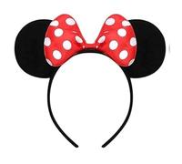 Lizzy Red Bow Mouse Ear Headband for Unisex Birthday Halloween Parties Hen/Stag Night Party Fancy Dress Mouse Costume Accessories (Red & White Bow With Black Ear Mouse)