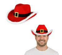 Lizzy Red Santa Cowboy Hat with Belt, Buckle & White Fur Trim | Adult Christmas Fancy Dress Accessory | Festive Western Santa Hat for Parties, Events & Costumes (1)