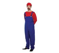 Lizzy Red Super Workman (One Size) Adult Fancy Dress Costume 1980s Videogame Red and Blue Mini Overalls Dress Moustache Brothers Workman