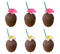 Lizzy Reusable Coconut Cup with Reusable Straw | 6 Pcs Pink, White Hawaiian Summer Cup Tropical Cocktail Party Drinking Cups Pool Parties,Summer, Hawaiian Themed Party Decorations