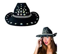 Lizzy Rhinestone Cowboy Hat Adult Sparkle CowGirl Disco Hat for Novelty Fancy Dress Hen Party Cowgirl Halloween Costumes Hats Carnival Music Festival Accessories (1, Black, One Size)