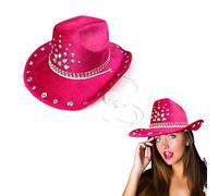 Lizzy Rhinestone Cowboy Hat Adult Sparkle CowGirl Disco Hat for Novelty Fancy Dress Hen Party Cowgirl Halloween Costumes Hats Carnival Music Festival Accessories (1, Hot Pink, One Size)