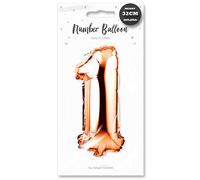 Lizzy Rose Gold Foil Number Balloon | 32cm Height | 0-9 Balloons Number for Birthday Anniversaries Party | Complete with a Plastic Blow Tube (Character: 1)