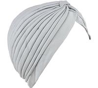 Lizzy | Satin Turban Head Wrap | Light Grey, One Size | Pre-Tied, Soft, Pleated Design, Knot Detail | Comfortable, Elegant Indian Style, Fashion for Fancy Dress