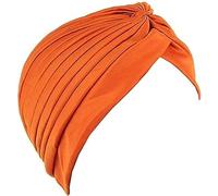 Lizzy | Satin Turban Head Wrap | One Size, Orange | Soft Satin, Pre-Tied Knot, Pleated Design | Comfortable Fit, Stylish for Fancy Dress, Ethnic Fashion Accessory