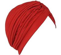 Lizzy | Satin Turban Head Wrap | Red, One Size | Soft Satin, Pre-Tied Knot, Pleated Design | Comfortable Fit, Versatile Style for Fashion Accessory