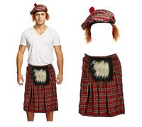Lizzy | Scottish Costume Set | Adult Size, Tartan Kilt, Matching Hat | Includes Sporran, Unisex Design, Easy Wear | For Burns Night, Fancy Dress Party