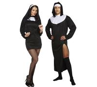 Lizzy Sexy Nun + Male Nun Costume | Black Robe + Head piece(Veil) + Belt Halloween Adult Fancy dress Accessory Religious Female Novelty Cosplay Props Hen Stag Party Outfit