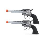 Lizzy Silver cowboy pistol toy 19cm - fancy dress costume accessory with decorated barrel & wood effect handle - perfect for kids & adults Wild West, cowboy, sheriff or Western outfits (02, Silver)