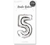 Lizzy Silver Foil Number Balloon | 32cm Height | 0-9 Balloons Number for Birthday Anniversaries Party | Complete with a Plastic Blow Tube (Character: 5)