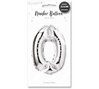 Lizzy Silver Foil Number Balloon | 32cm Height | 0-9 Balloons Number for Birthday Anniversaries Party | Complete with a Plastic Blow Tube (Character: 0)