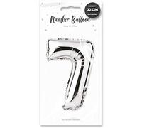 Lizzy Silver Foil Number Balloon | 32cm Height | 0-9 Balloons Number for Birthday Anniversaries Party | Complete with a Plastic Blow Tube (Character: 7)
