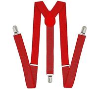 Lizzy | Slim Adjustable Braces | Red, Polyester Elastic | Customisable fit, rust-resistant metal clips, lightweight design | Comfortable unisex accessory for trousers and jeans