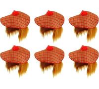 Lizzy Tam O'Shanter Hat Red Tartan, Attached Orange Hair, One Size Soft Material, Elastic Band, Includes Scottish Flag Tattoos For Scottish Events, Fancy Dress (6)