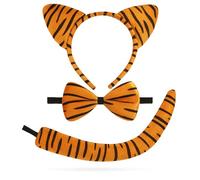 Lizzy Tiger Ears Headband & Tail Set - Soft Plush Animal Costume Accessories for Kids & Adults | World Book Day, Fancy Dress, Cosplay, Role Play, Halloween, Jungle Party (3 Pcs Tiger Set)