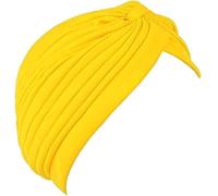 Lizzy | Turban Head Wrap | Satin, Yellow, One Size | Pre-Tied Knot, Soft & Comfortable, Fashionable Pleated Design | Elegant Accessory for Fancy Dress