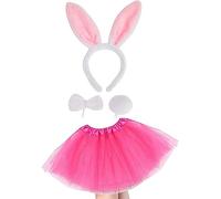 Lizzy Tutu Costume | Easter Bunny Costume Set Rabbit Ears Tail and Bow Tie | Animal Fancy Costume Bunny for Easter Book Week Christmas (8-12 Years)