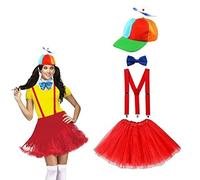 Lizzy Tweedle Dum Dee Costume | Red tutu,Blue Bow Tie, Helicopter Hat & Red Braces | Alice in Wonderland Ladies Girls Hen Night Fancy Dress Outfit World Book Day Halloween (Older Girls)