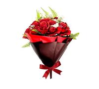 Lizzy Valentine Artificial Gift Bouquet | 15 Artificial red roses, complete with leaves and stems, gift wrap and a red ribbon | Anniversary Birthday Romantic Gifts for His or Her